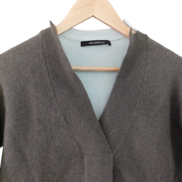 Sita Murt Womens Sweater Extra fine wool Angora Color Block Gray Green 48 Medium - Picture 2 of 6